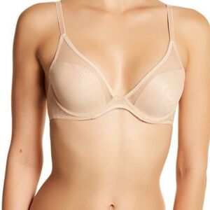 Natori Impeccable Bra Nude Beige Floral Lace Underwire Sz 36DD